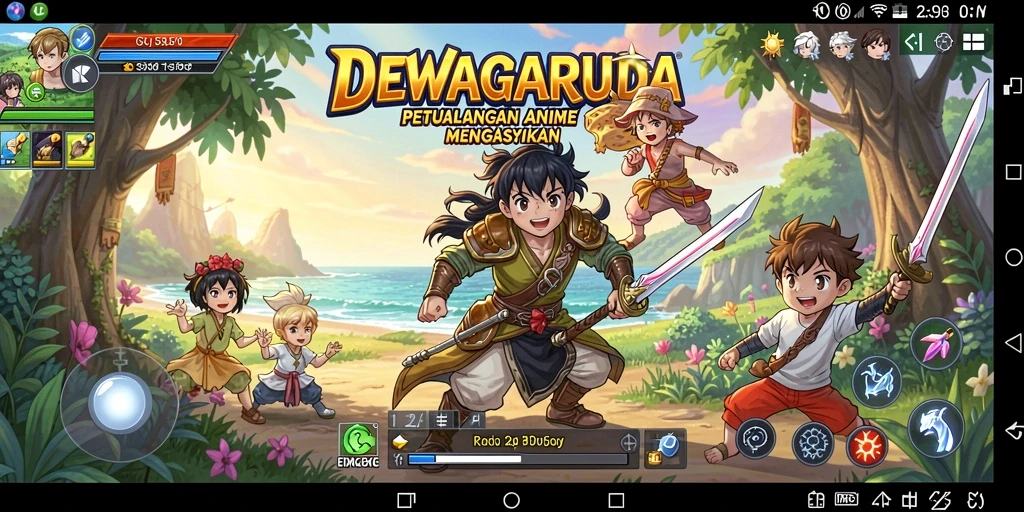 Tampilan gameplay seru dari DEWAGARUDA dengan karakter Anime yang menarik.