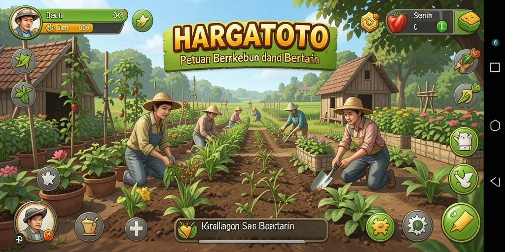 Tangkapan layar HARGATOTO dengan gameplay bertani yang menarik.