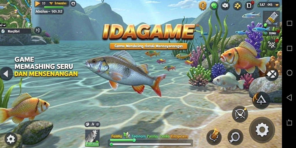 Screenshot gameplay IDAGAME menampilkan aksi memancing yang mendebarkan.