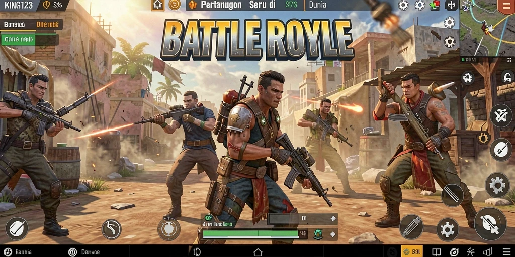 Tampilan seru gameplay Battle Royale di KING123.