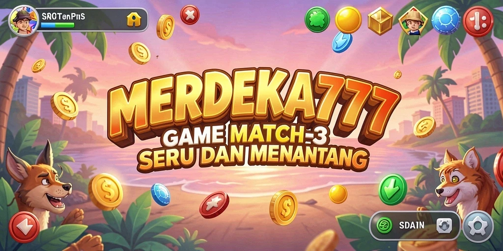 Screenshot gameplay MERDEKA777 dengan kombinasi permata Match-3 yang menarik.