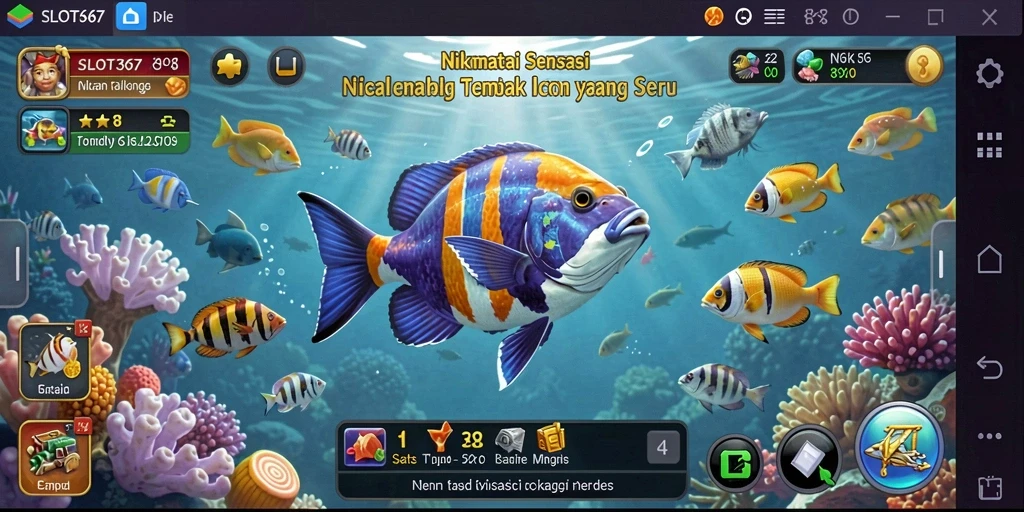 Tampilan gameplay SLOT367 yang menarik dengan ikan berwarna-warni.