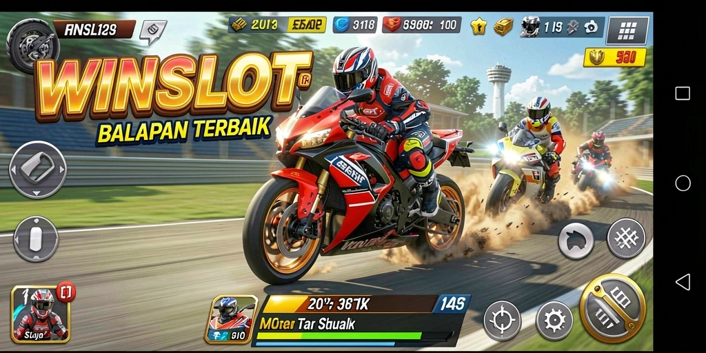 Tampilan gameplay seru dalam WINSLOT saat balapan motor.